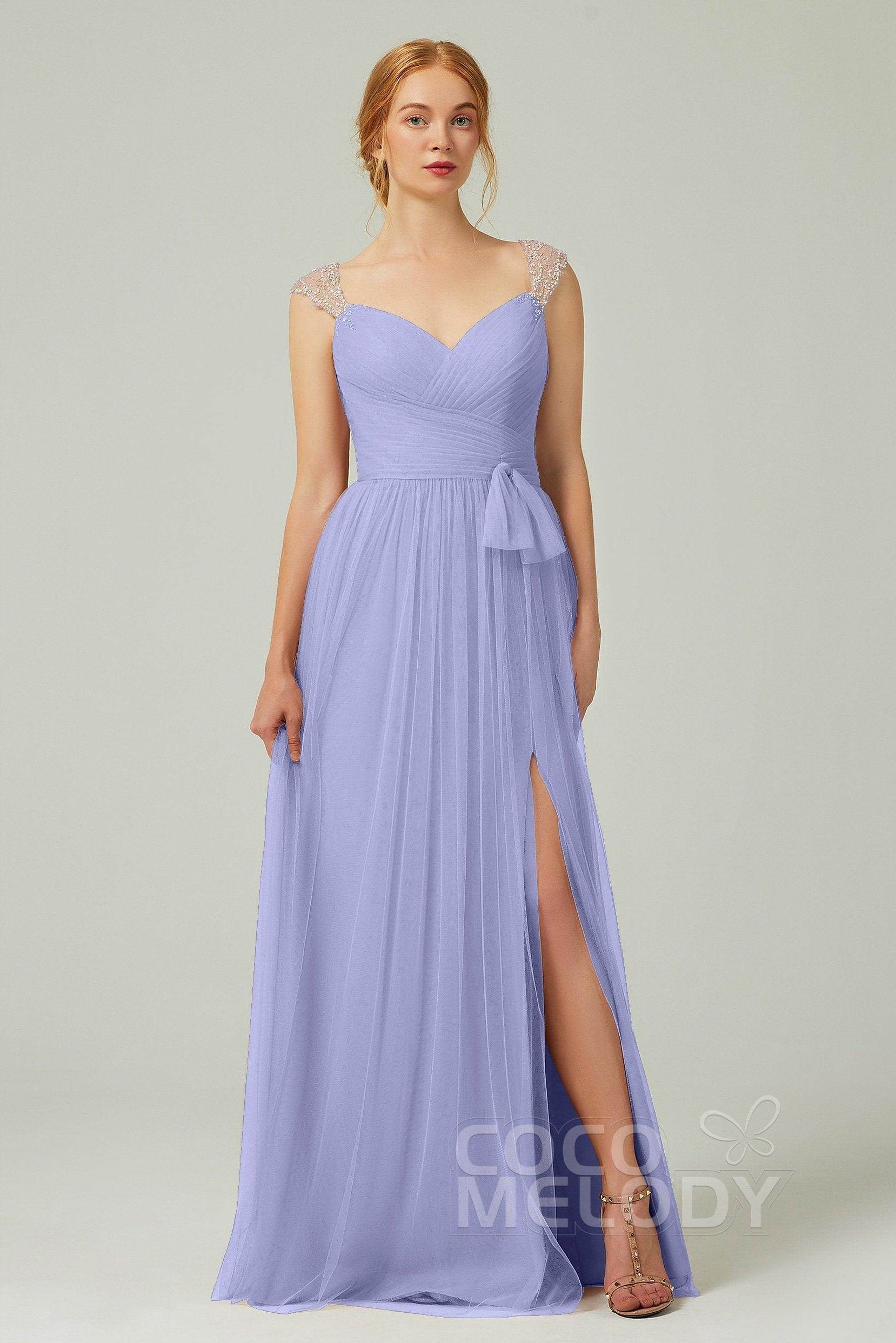 A-Line Floor Length Tulle Bridesmaid Dress CB0313PS - COCOMELODY